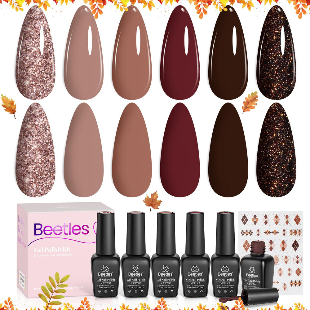 Beetles Fall Gel Polish Set six-color palette for festive, versatile manicure