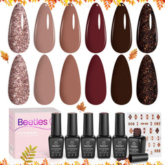 Beetles Fall Gel Polish Set six-color palette for festive, versatile manicure