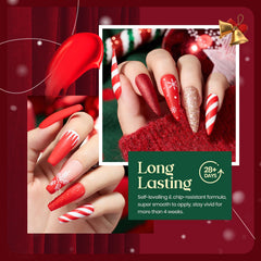 Beetles Flame Red gel polish — bold glittery red for dramatic holiday nails.