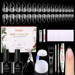 Beetles Gel Polish Flat-X almond nail tips close-up showing flush fit on natural nails for smooth wear