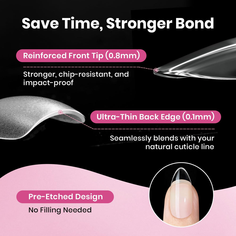 Beetles Flat-X Almond Short tips quick-dry application for at-home salon results.