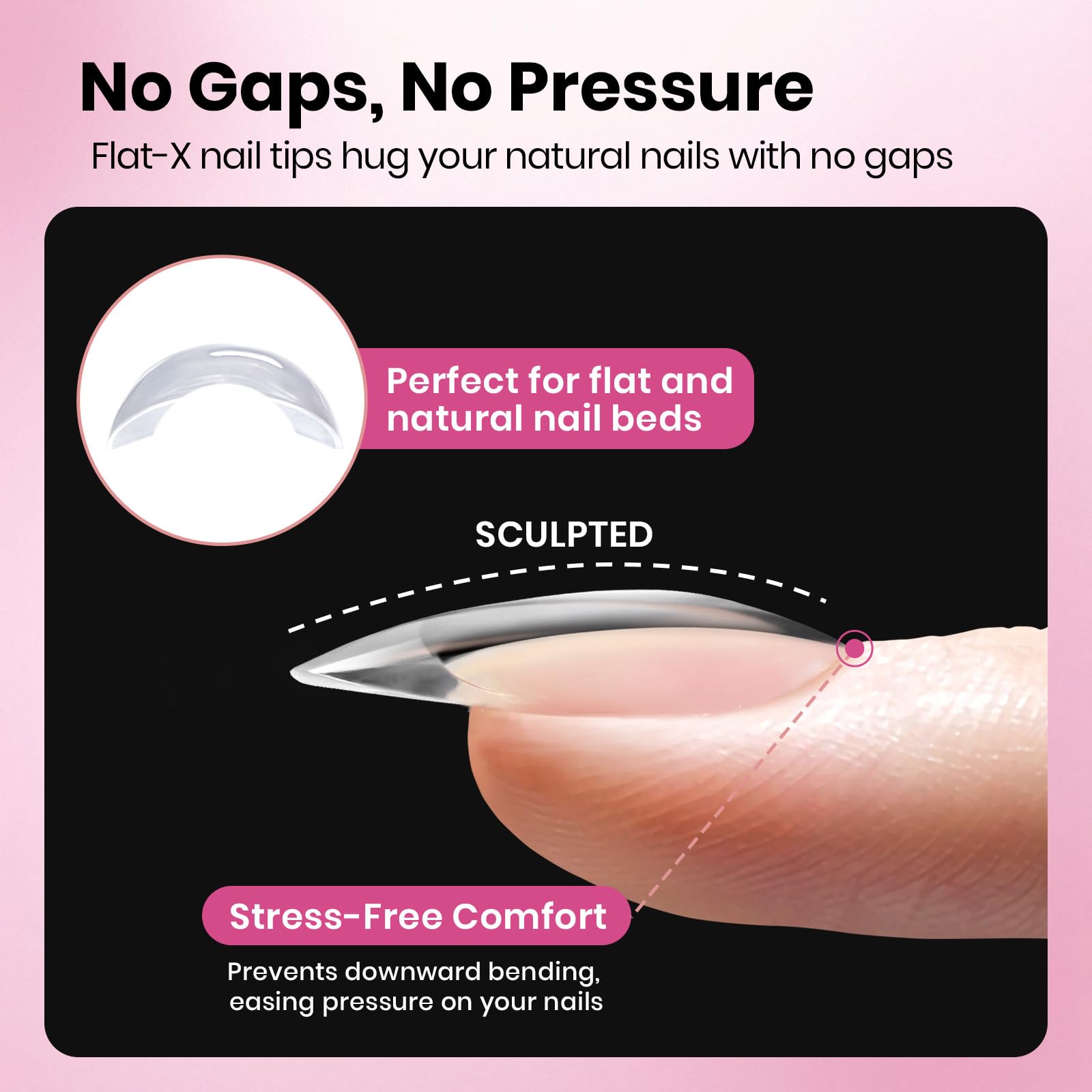 Beetles Flat-X Almond Short tips 16 sizes for quick, precise nail fit.