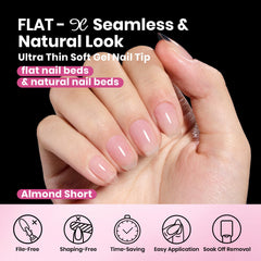 Beetles Flat-X Almond Short tips full cover soft acrylic for DIY extensions.