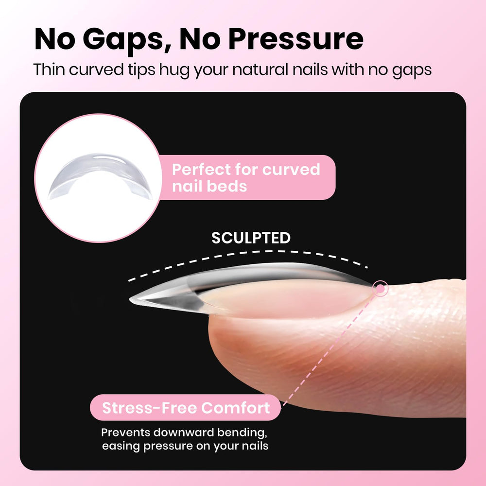 Beetles Flat-X coffin short tips adhesive edge highlights quick, strong bond.