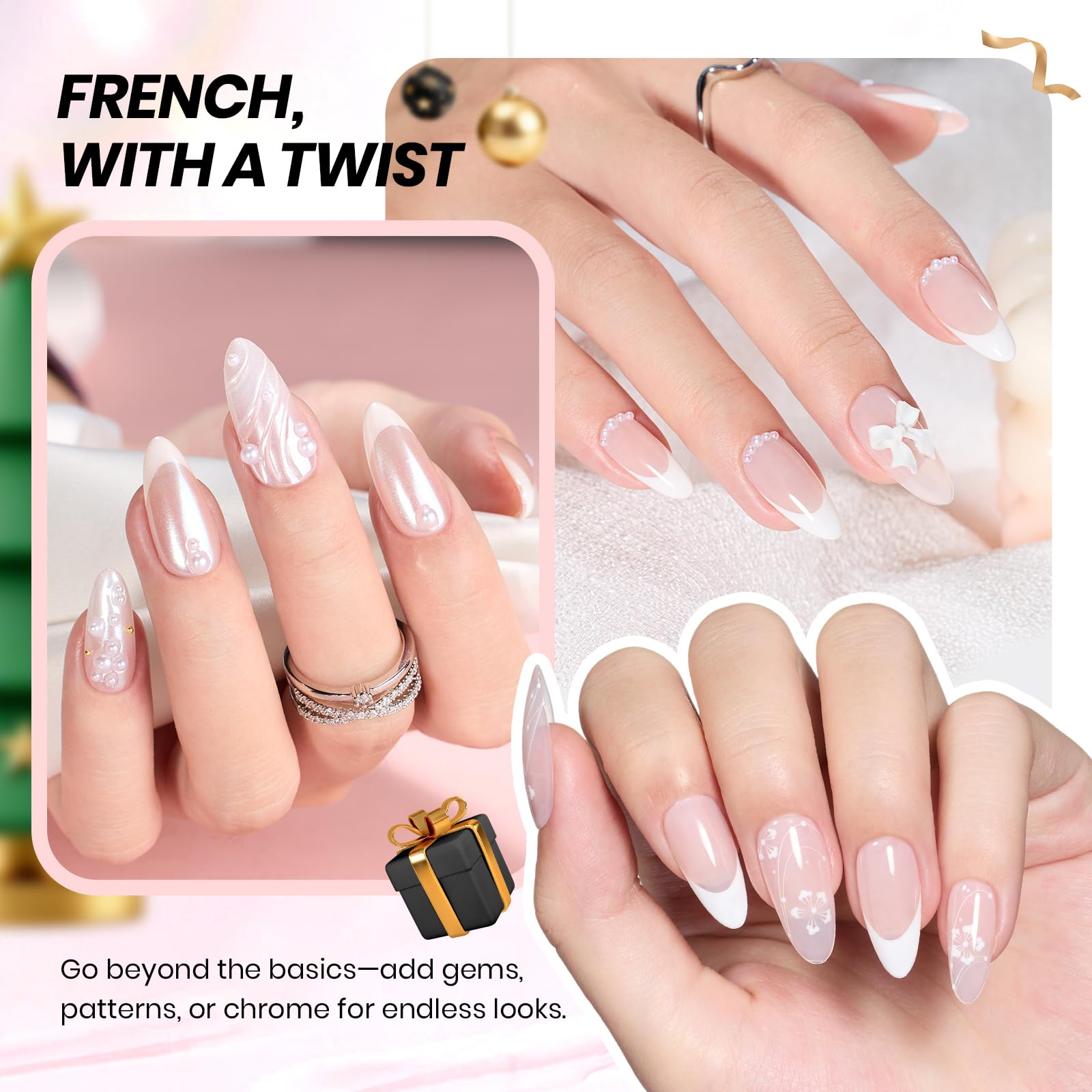 Beetles French Gel Polish Set bubble-tip manicure closeup with glossy mirror finish