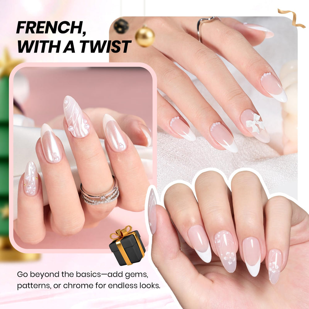 Beetles French Gel Polish Set bubble-tip manicure closeup with glossy mirror finish