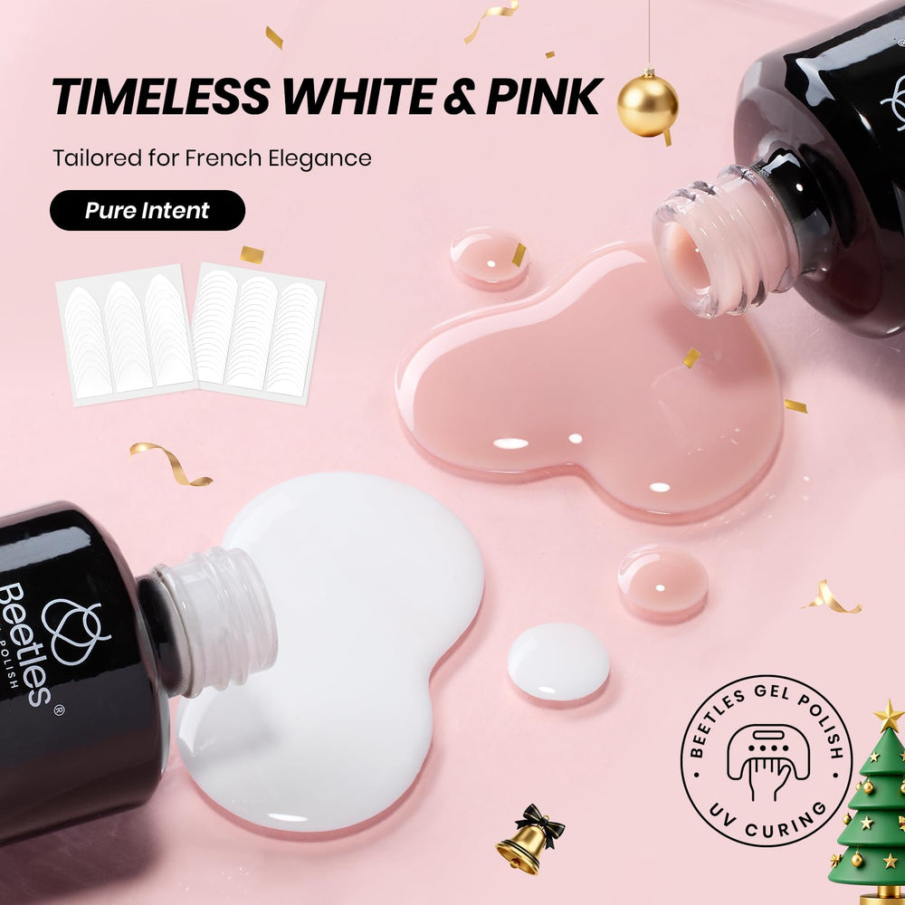 Beetles French Gel Polish Set DIY nails closeup in home manicure scenario