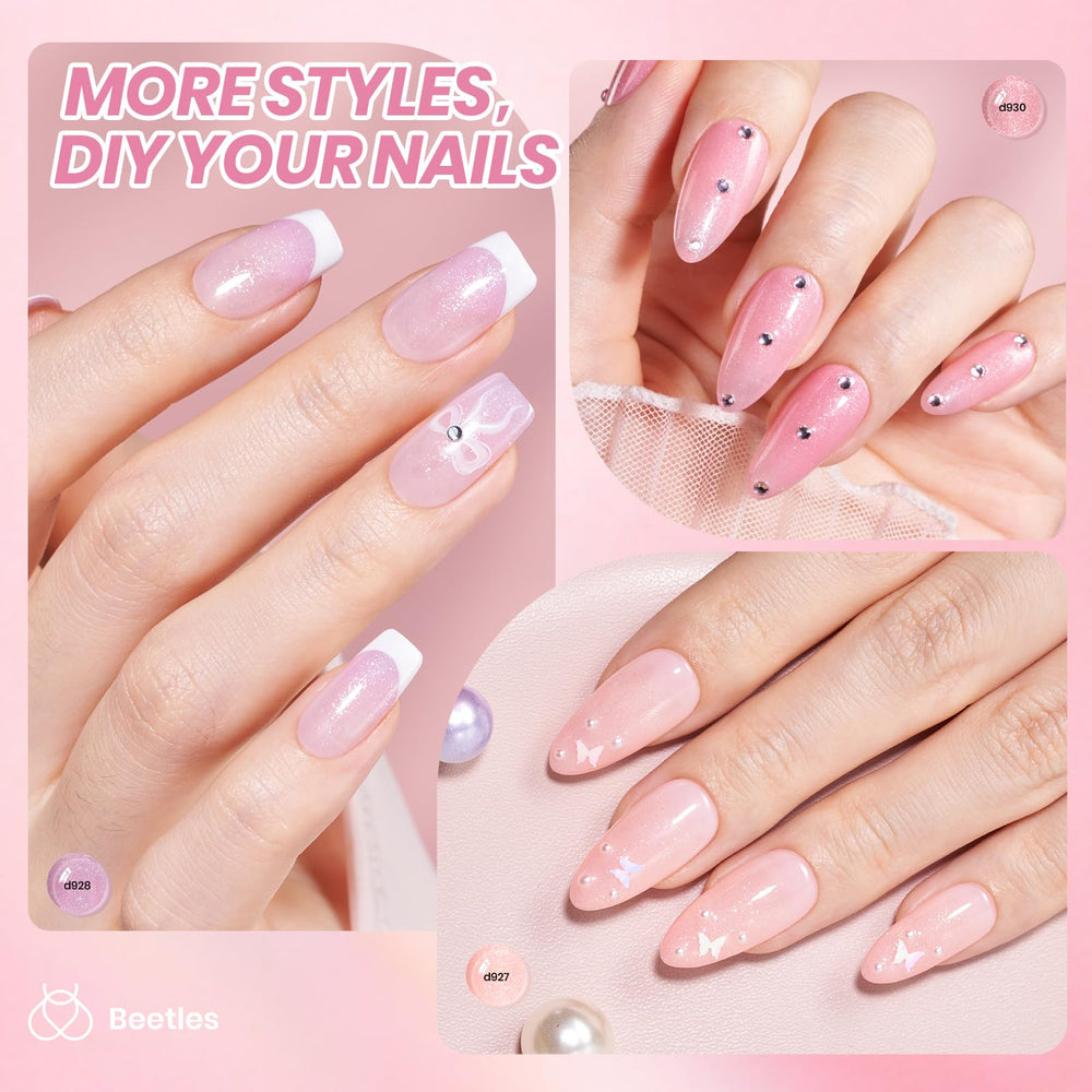 Beetles French Nail Art Application — at-home French manicure with pink jelly tones.