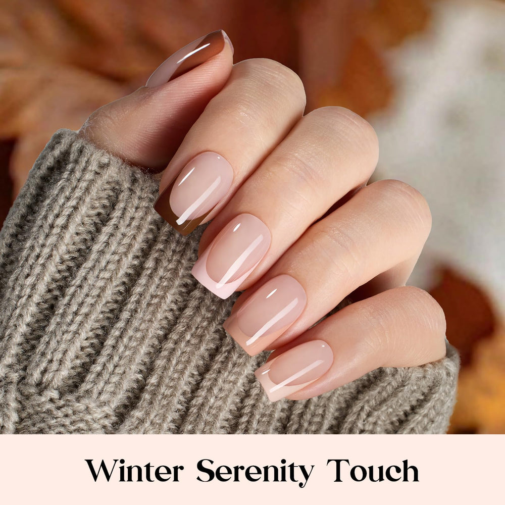 Beetles brown French tips close-up shows durable edge for long wear