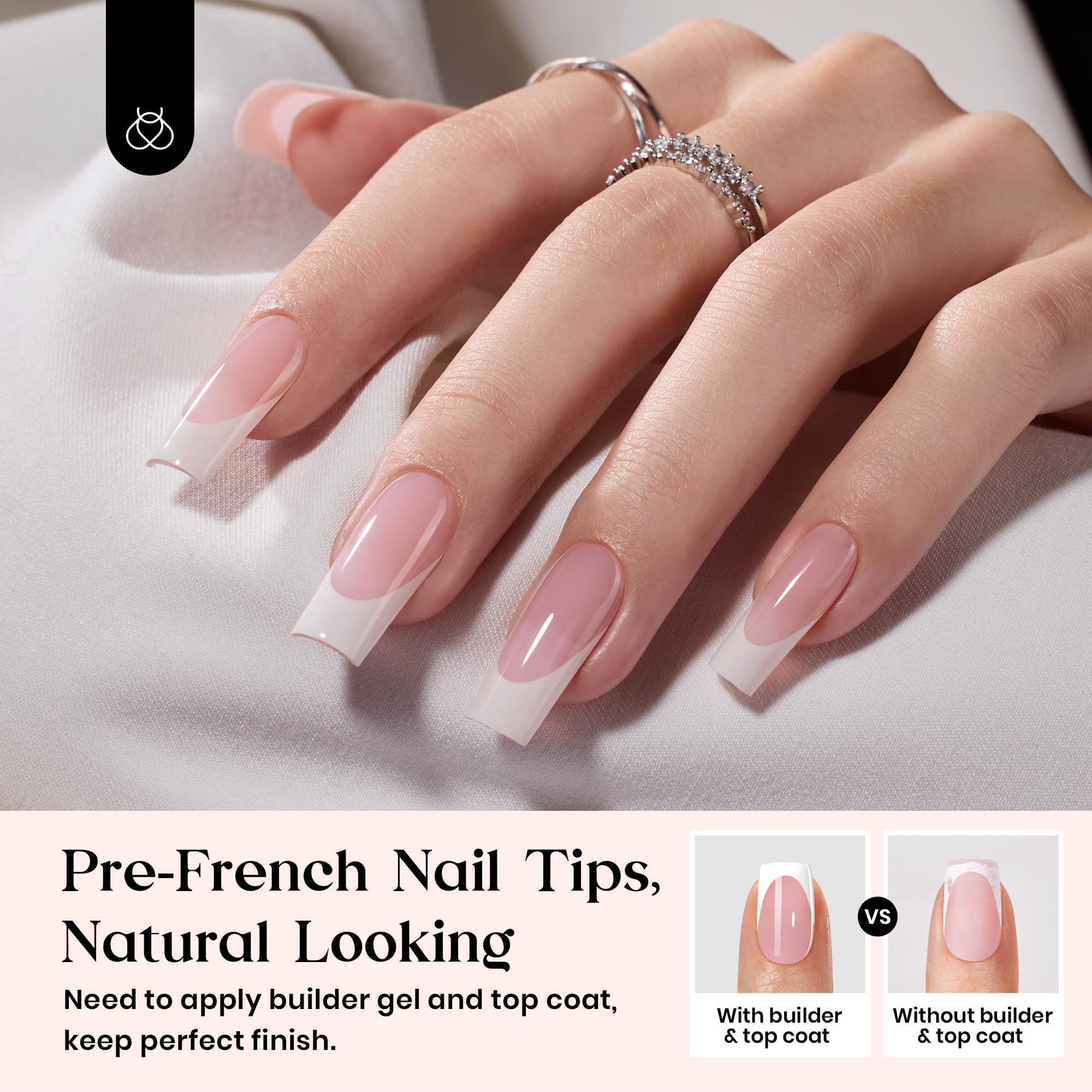 Beetles French Tip Press-On Nails 15-sizes pack, versatile fit for professional or home manicures