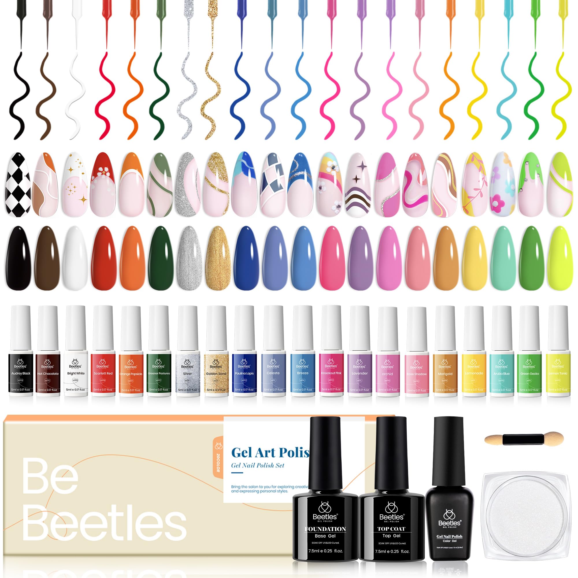Beetles Gel Liner Nail Art Set pastel neon collection for precise lines and vibrant nail designs