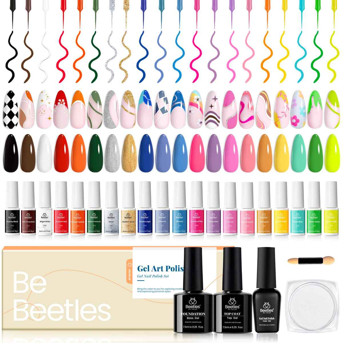 Beetles Gel Liner Nail Art Set pastel neon collection for precise lines and vibrant nail designs