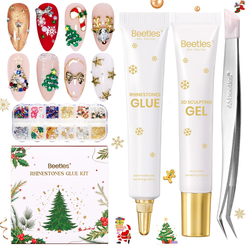 Beetles Gel Nail Art Kit with rhinestones for festive, long-lasting holiday nails.