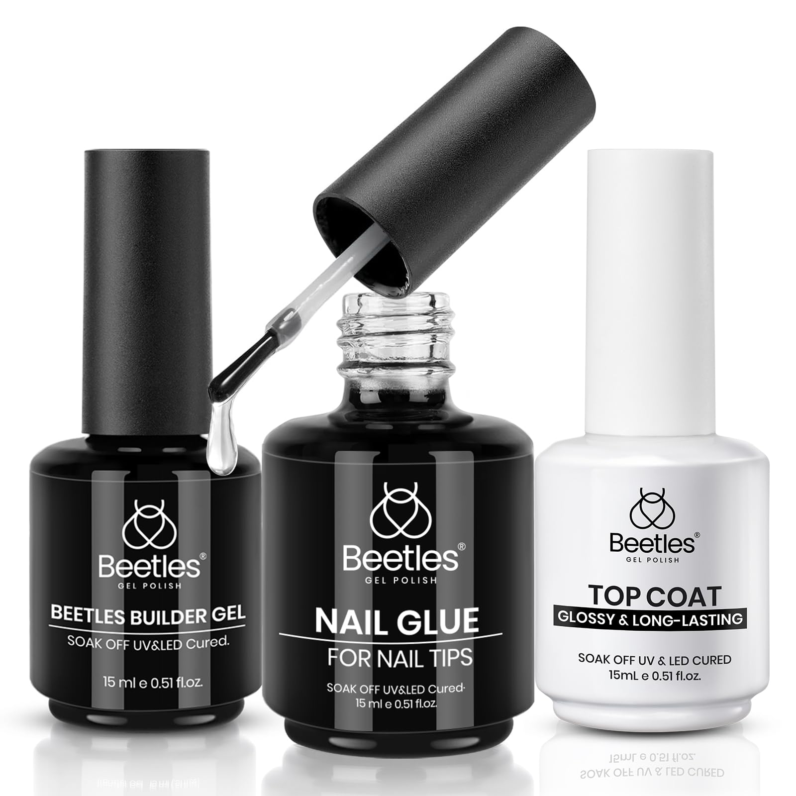 Beetles Gel Nail Glue Kit builder gel bottle for natural nail extensions with crystal-clear finish