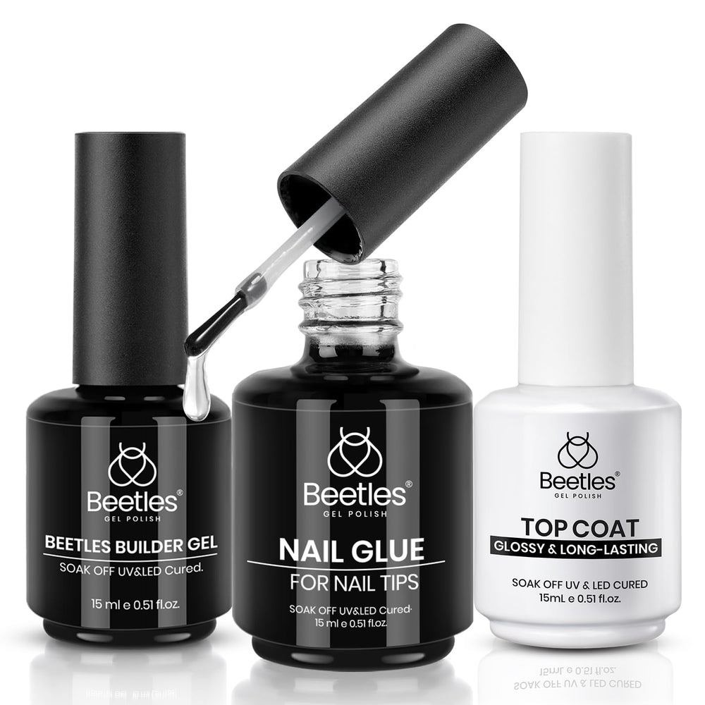 Beetles Gel Nail Glue Kit builder gel bottle for natural nail extensions with crystal-clear finish