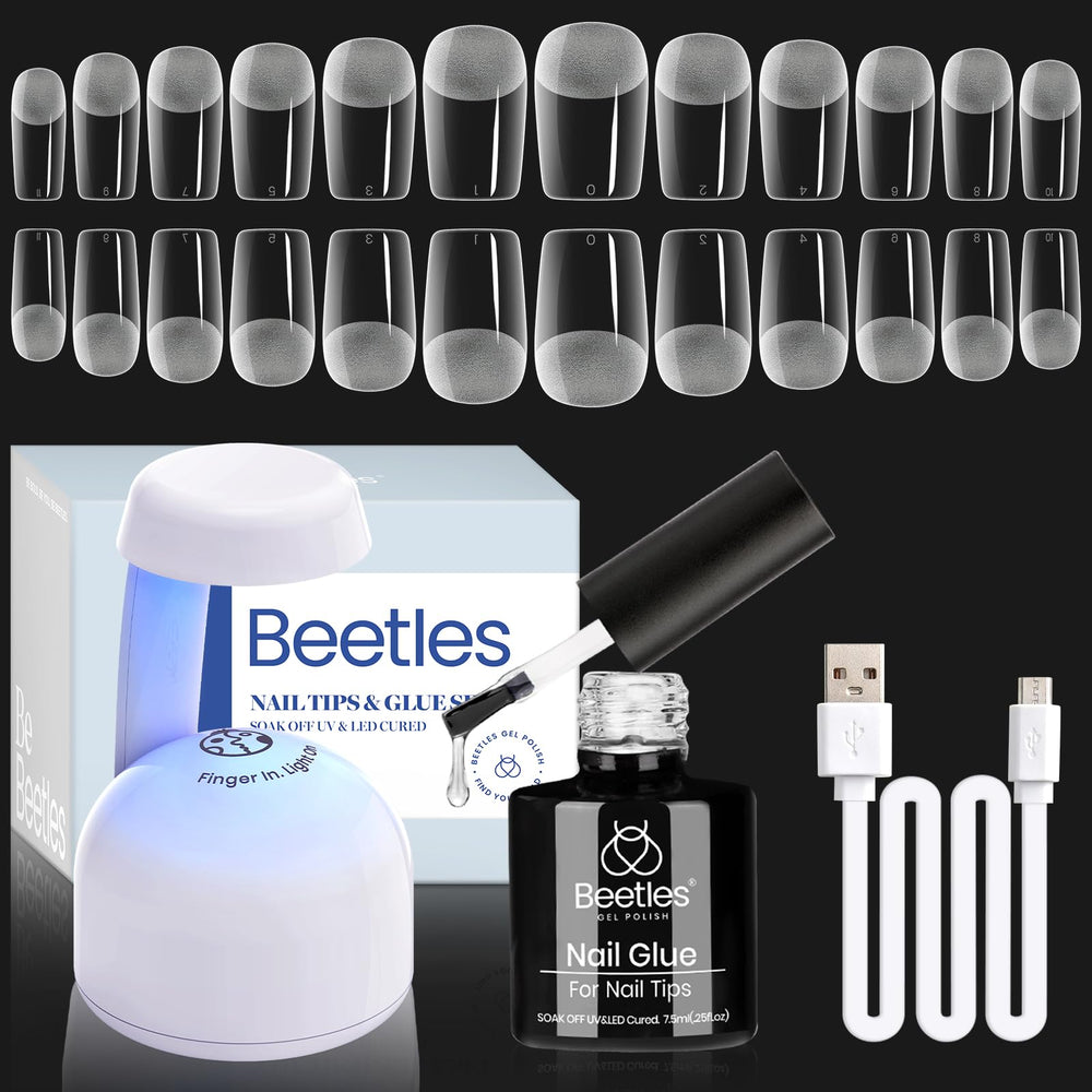 Beetles Gel Nail Kit 504pcs half matte short square tips for easy DIY manicures