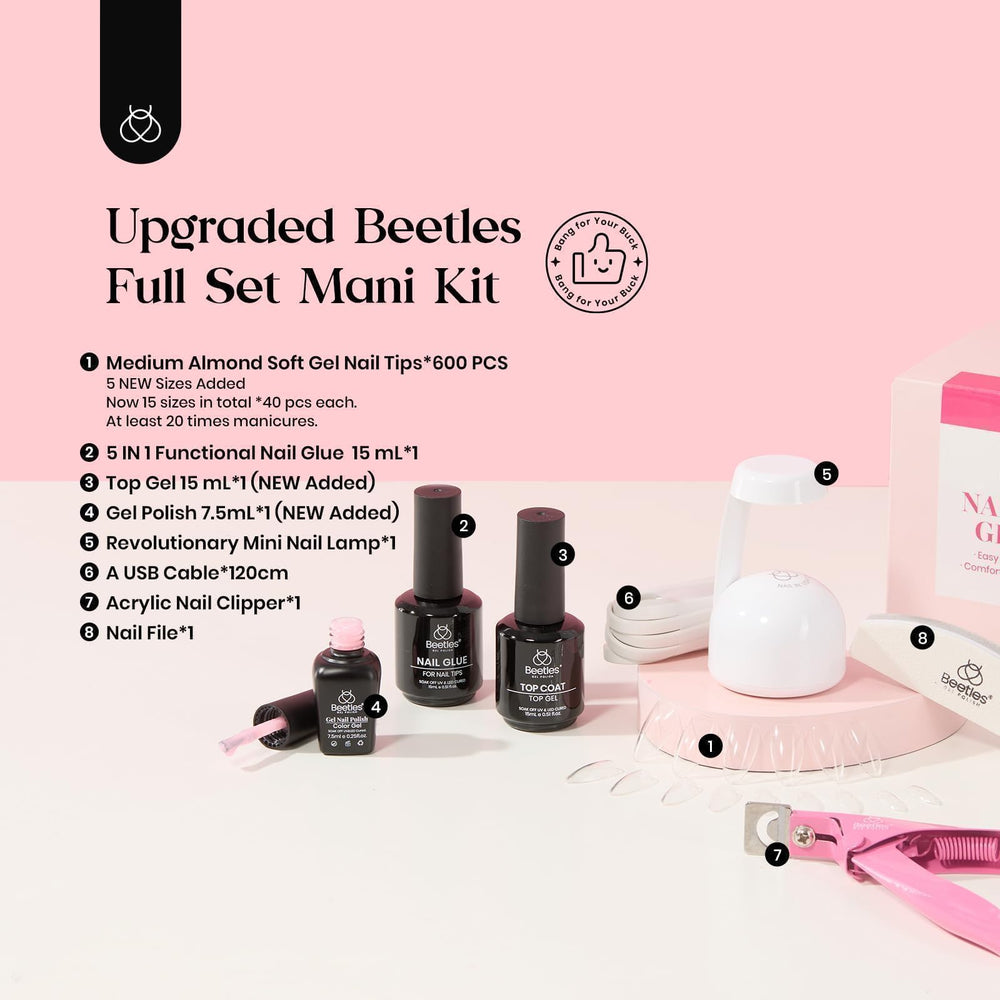 Beetles Gel Nail Kit Clear Almond Medium nail extensions set—fast at-home manicures.