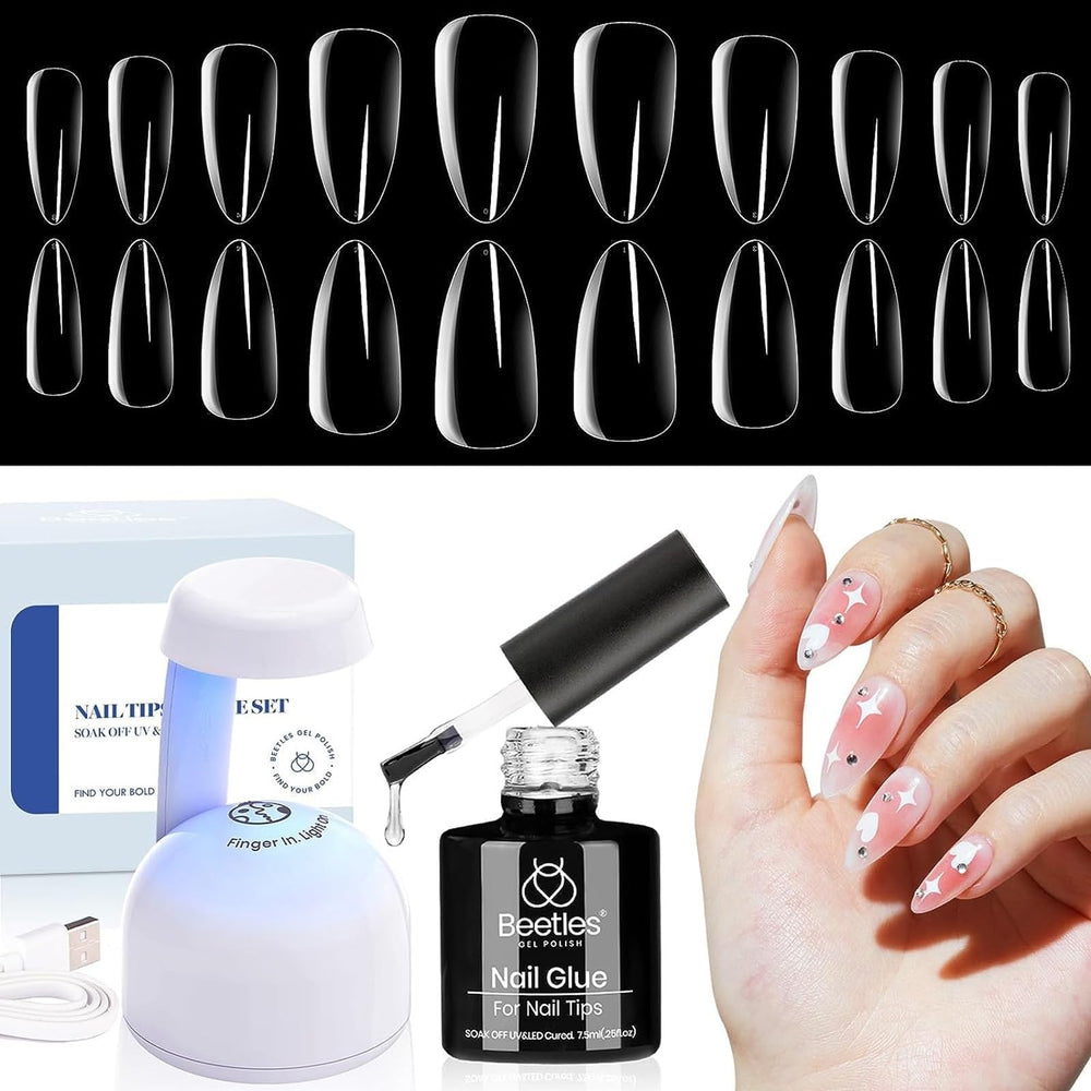 Beetles Gel Nail Kit Clear Almond Medium image shows at-home DIY nails for fall looks