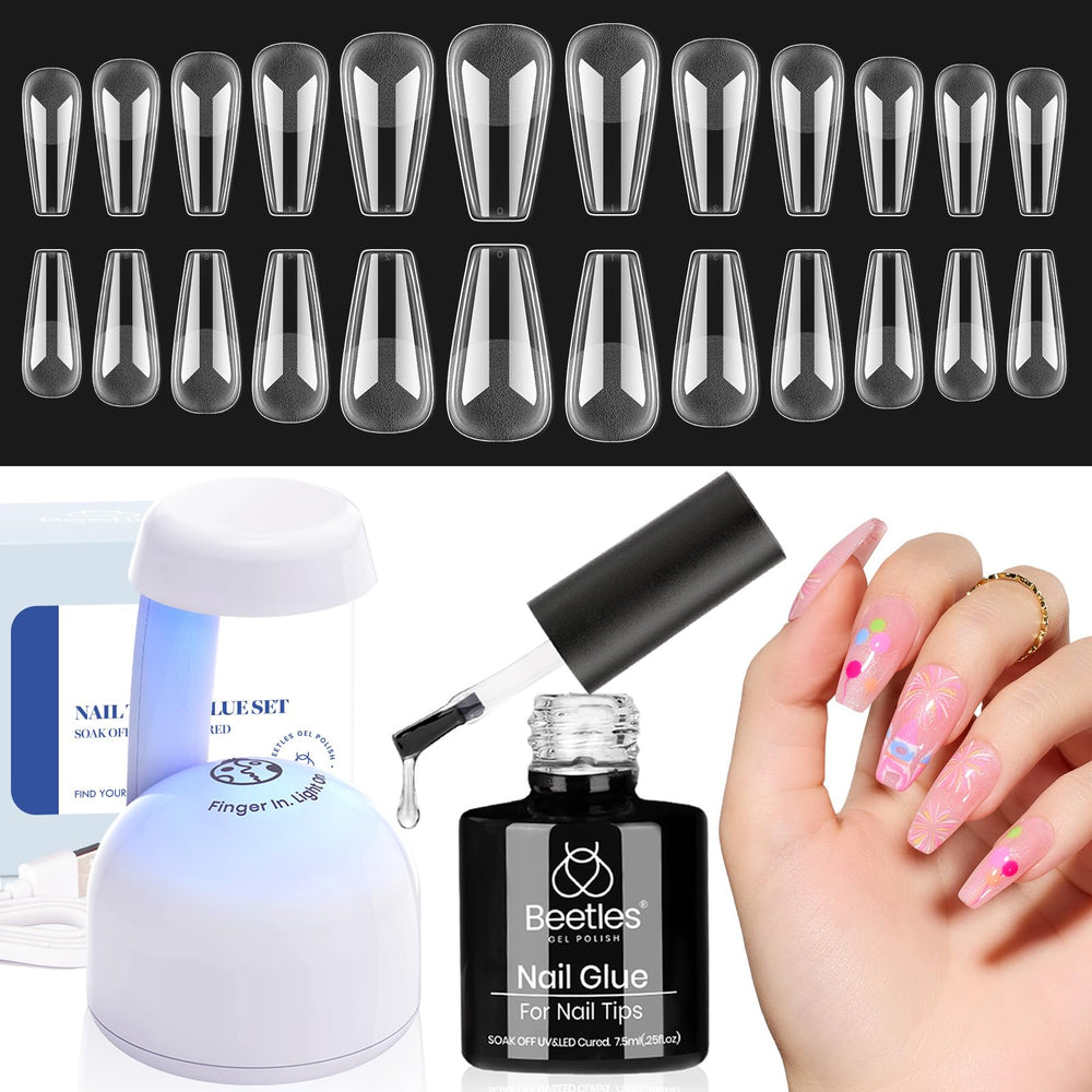 Beetles Gel Nail Kit LED lamp setup for at-home extensions and quick curing.