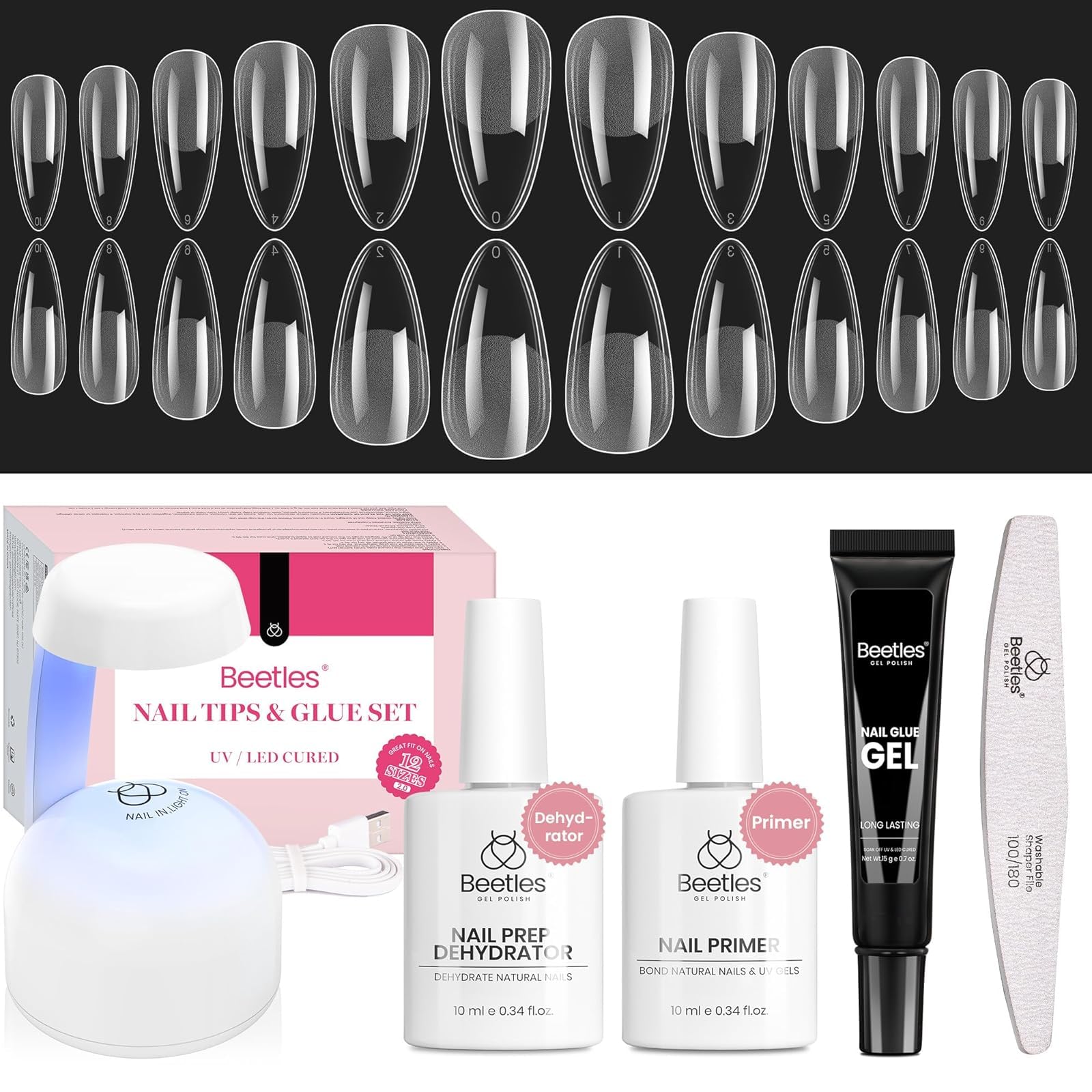 Beetles Gel Nail Kit Medium Almond front view shows beginner-friendly at-home manicure setup