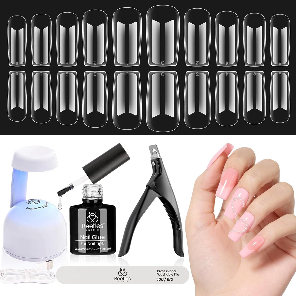 Beetles Gel Nail Kit lamp-on setup enables quick at-home extensions.