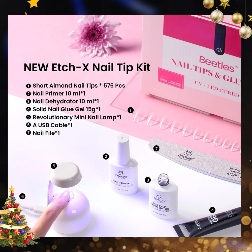 Beetles Gel Nail Kit Short Almond adhesion close-up on tips