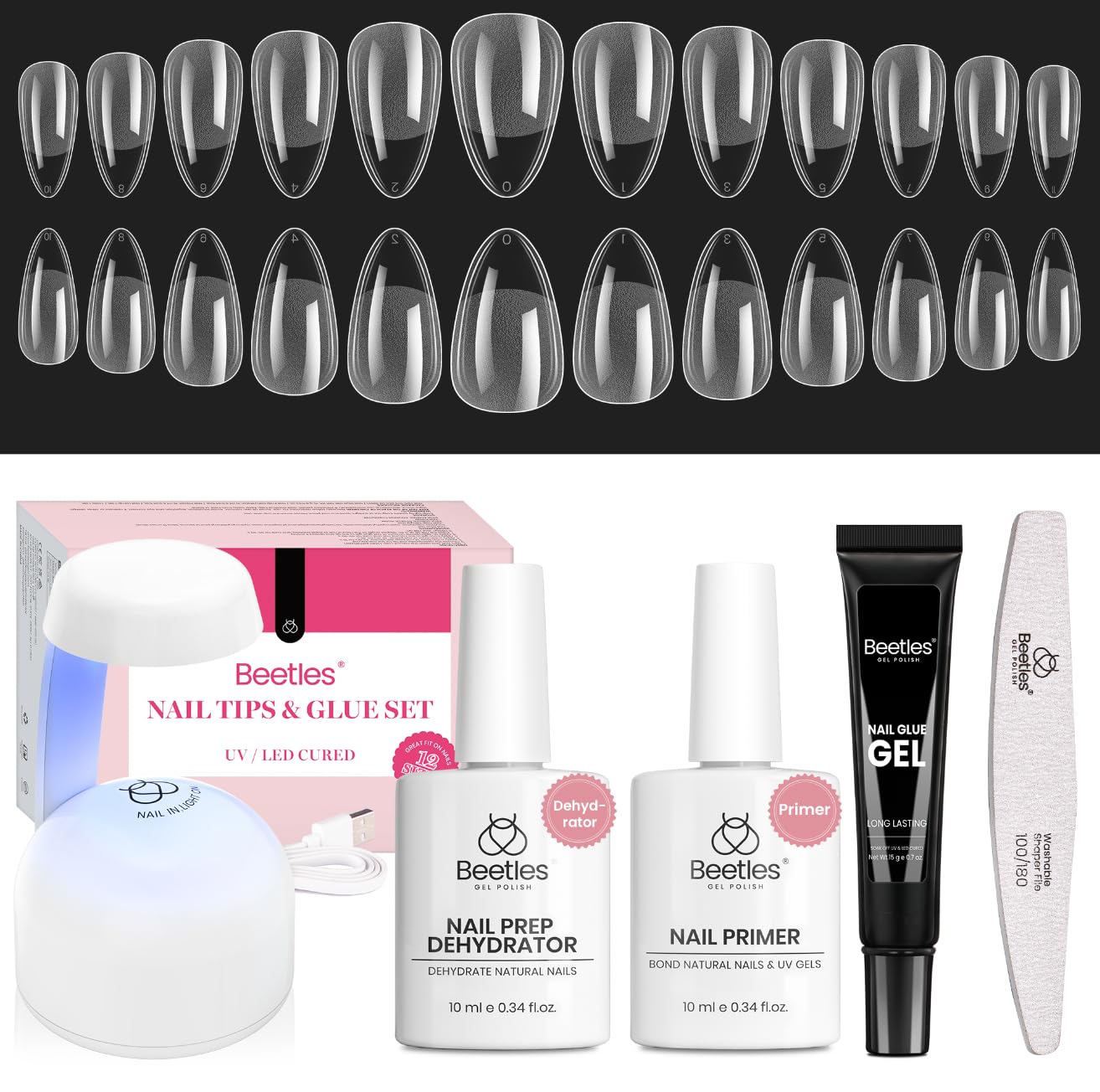 Beetles Gel Nail Kit Short Almond Mini Lamp for quick at-home curing