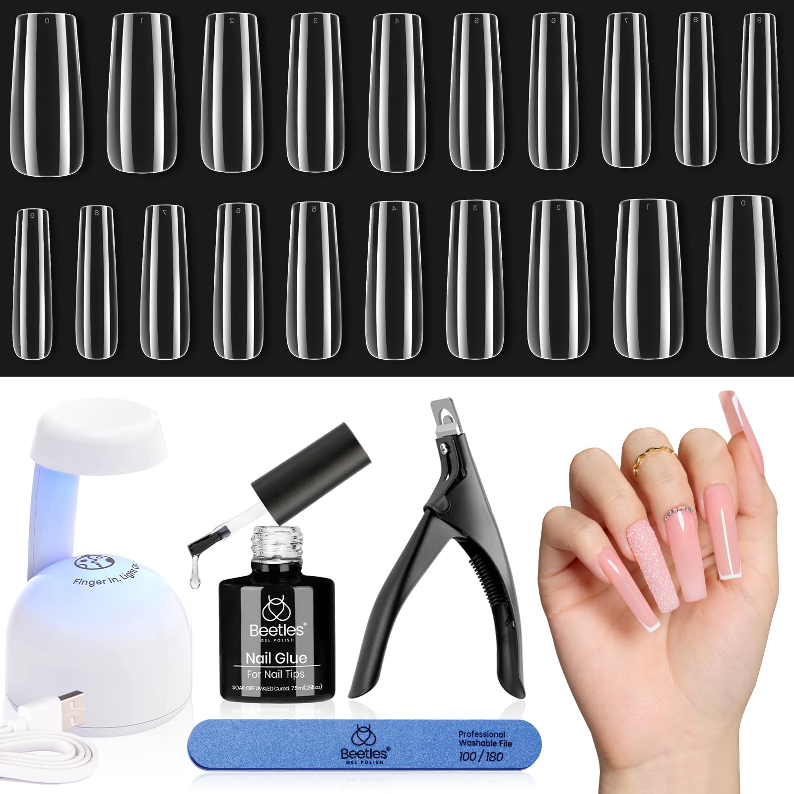 Beetles Gel Nail Kit UV Lamp image shows fast curing for at-home manicures.