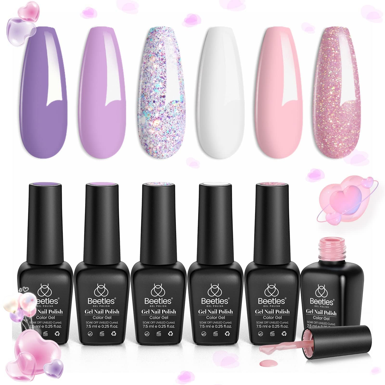 Beetles Gel Nail Polish bottle and brush illustrating easy application.