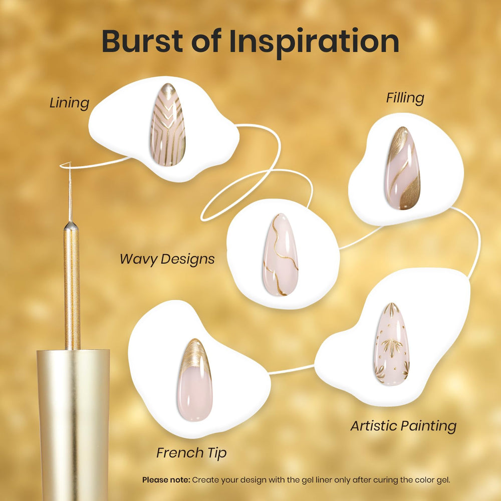 Beetles Gel Nail Polish gold fine brush line enables precise, delicate nail art.