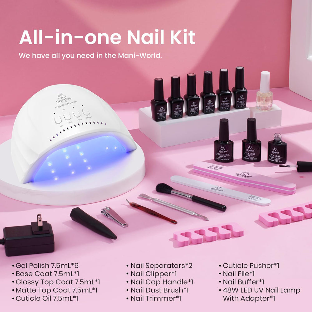 Beetles six-color gel palette includes nude, pink, gray shades.