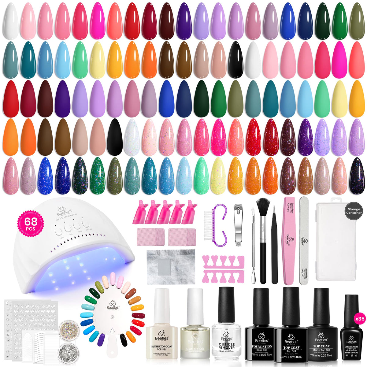 Beetles Gel Nail Polish Kit UV lamp front view for at-home salon quality.