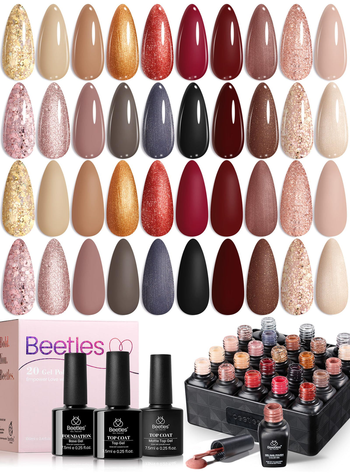 Beetles Gel Nail Polish Set 20 Colors Palette for versatile year-round looks