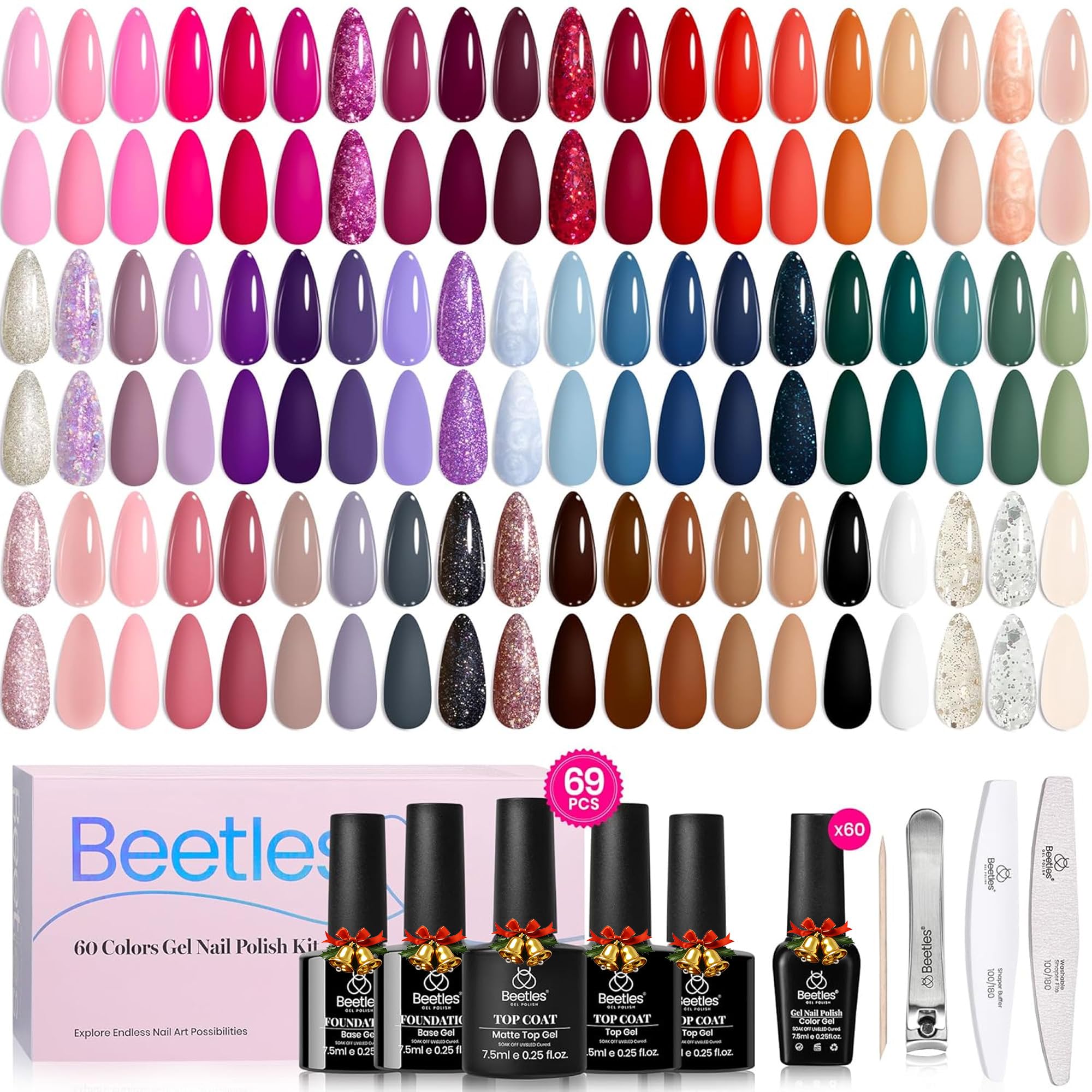 Beetles Gel Nail Polish Set 60 Colors swatches for versatile winter looks