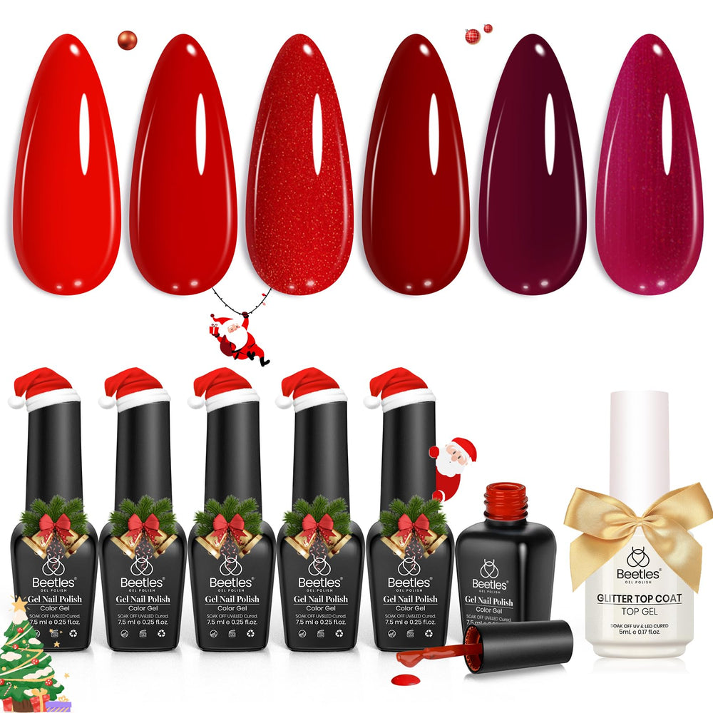 Beetles gel-nail-polish-set bottles row shows vibrant reds for at-home manicures.