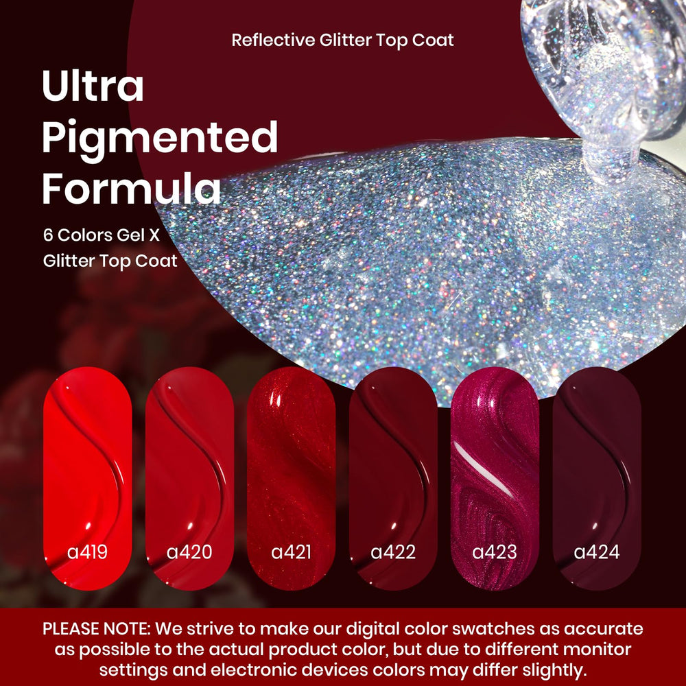 Beetles gel-nail-polish-set color-swatches reveal shimmer reds and burgundy shades for versatile looks.