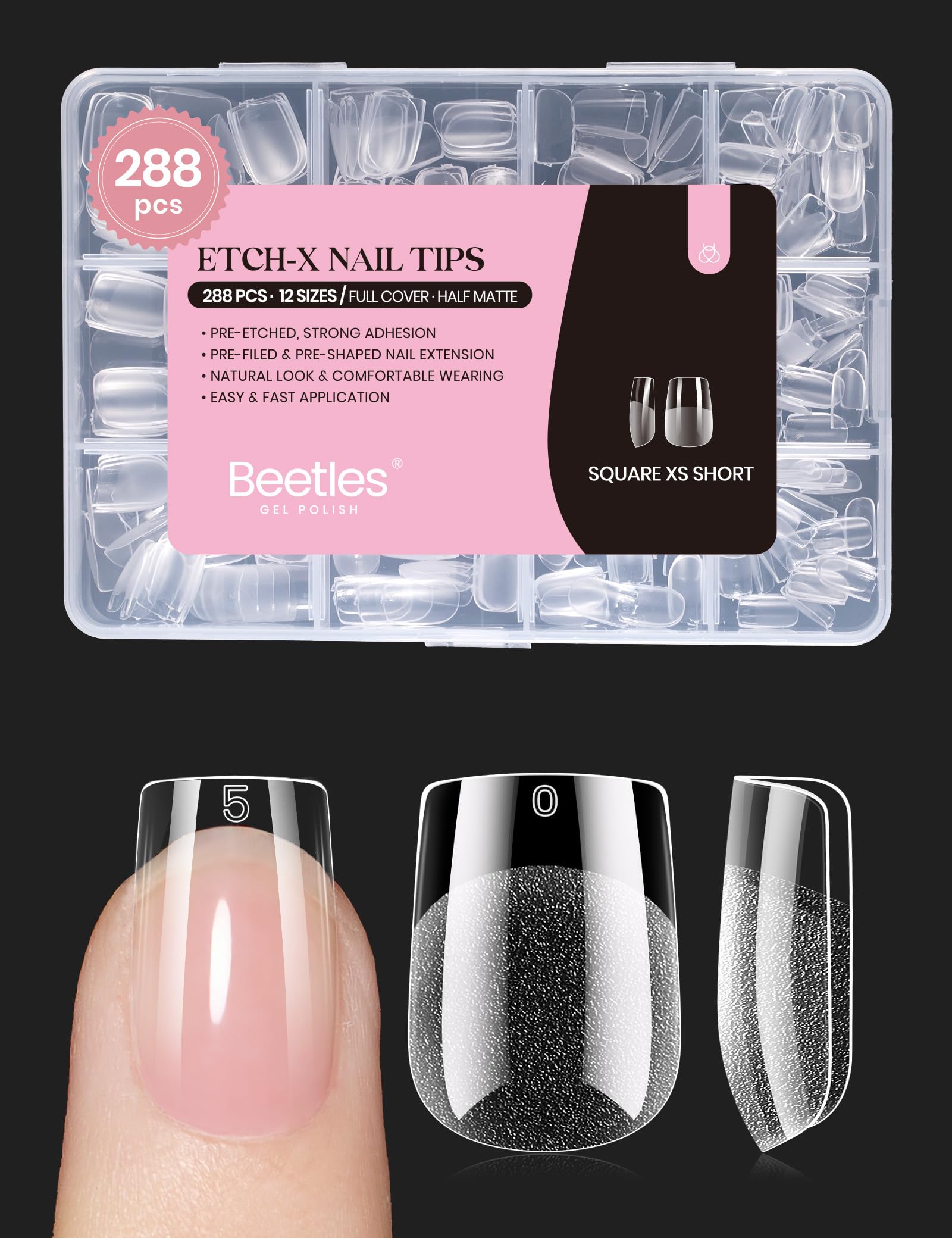 Beetles Gel Nail Tips 288pcs extra-short square collection for quick home manicures