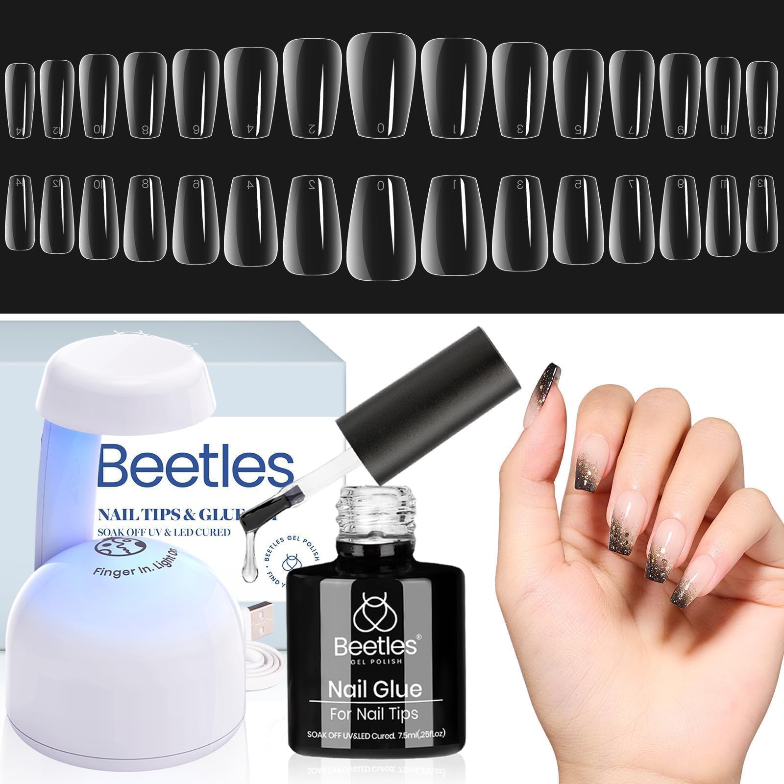 Beetles Gel Nail Tips 510pcs short coffin set for durable DIY nails.