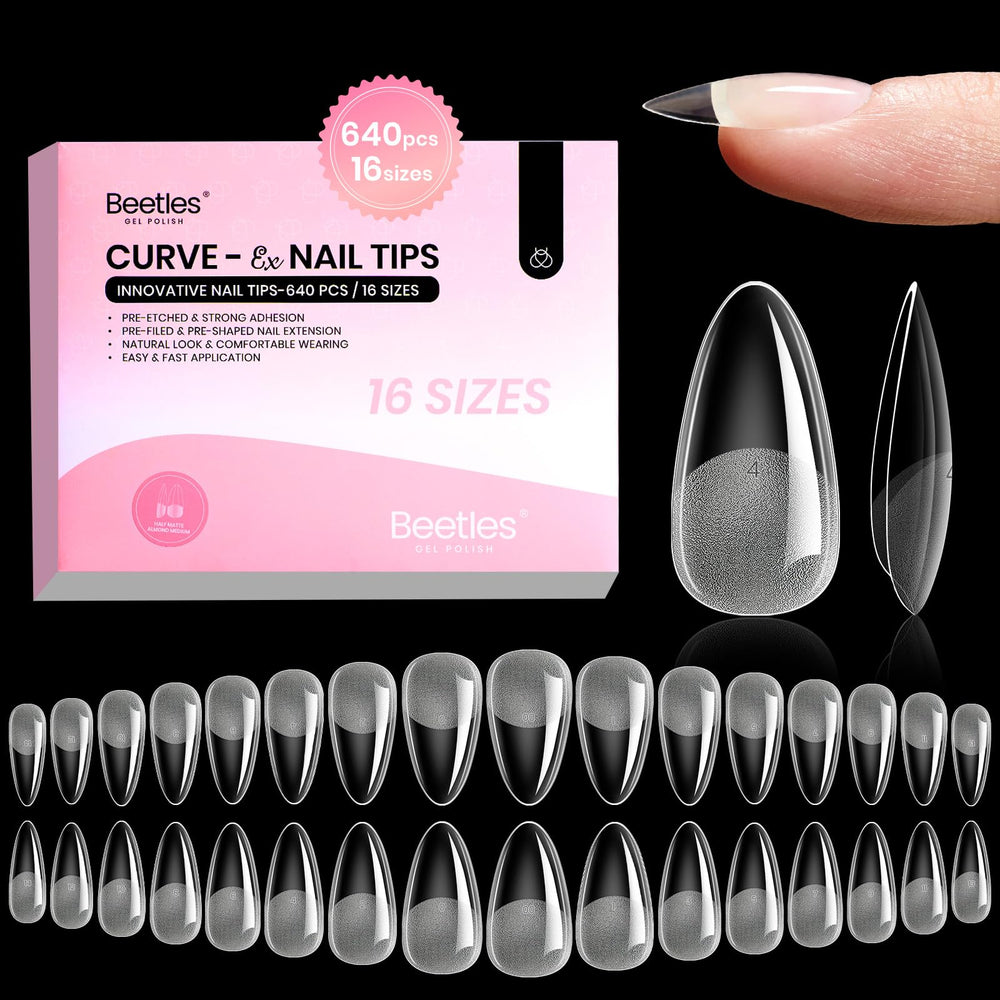 Beetles Gel Nail Tips Almond Curve-EX with secure, natural-looking curvature for long wear