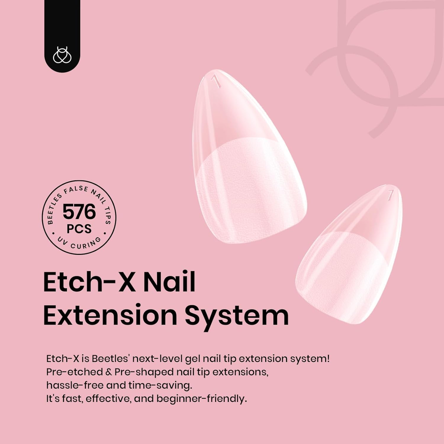 Beetles Gel Nail Tips half-matte edge close-up shows natural-looking shape for easy wear