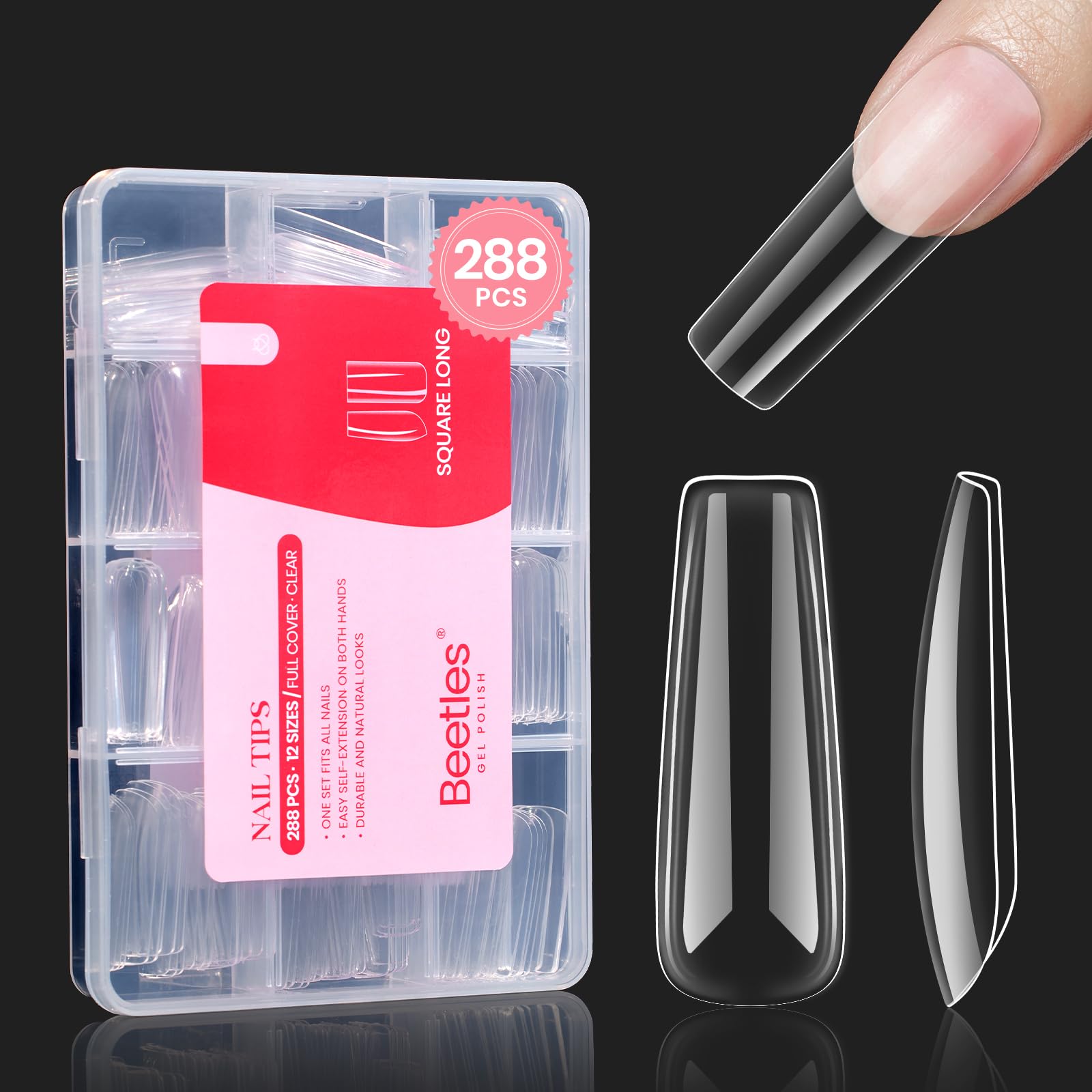 Beetles Gel Nail Tips long square in box for easy at-home manicure