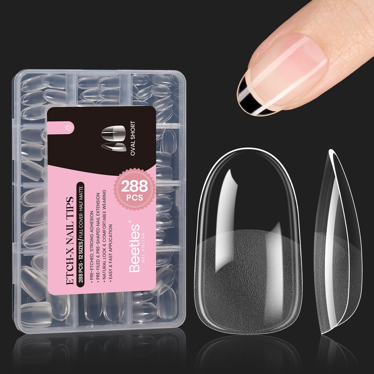 Beetles Gel Nail Tips short oval 288pcs collection for quick custom nail fit