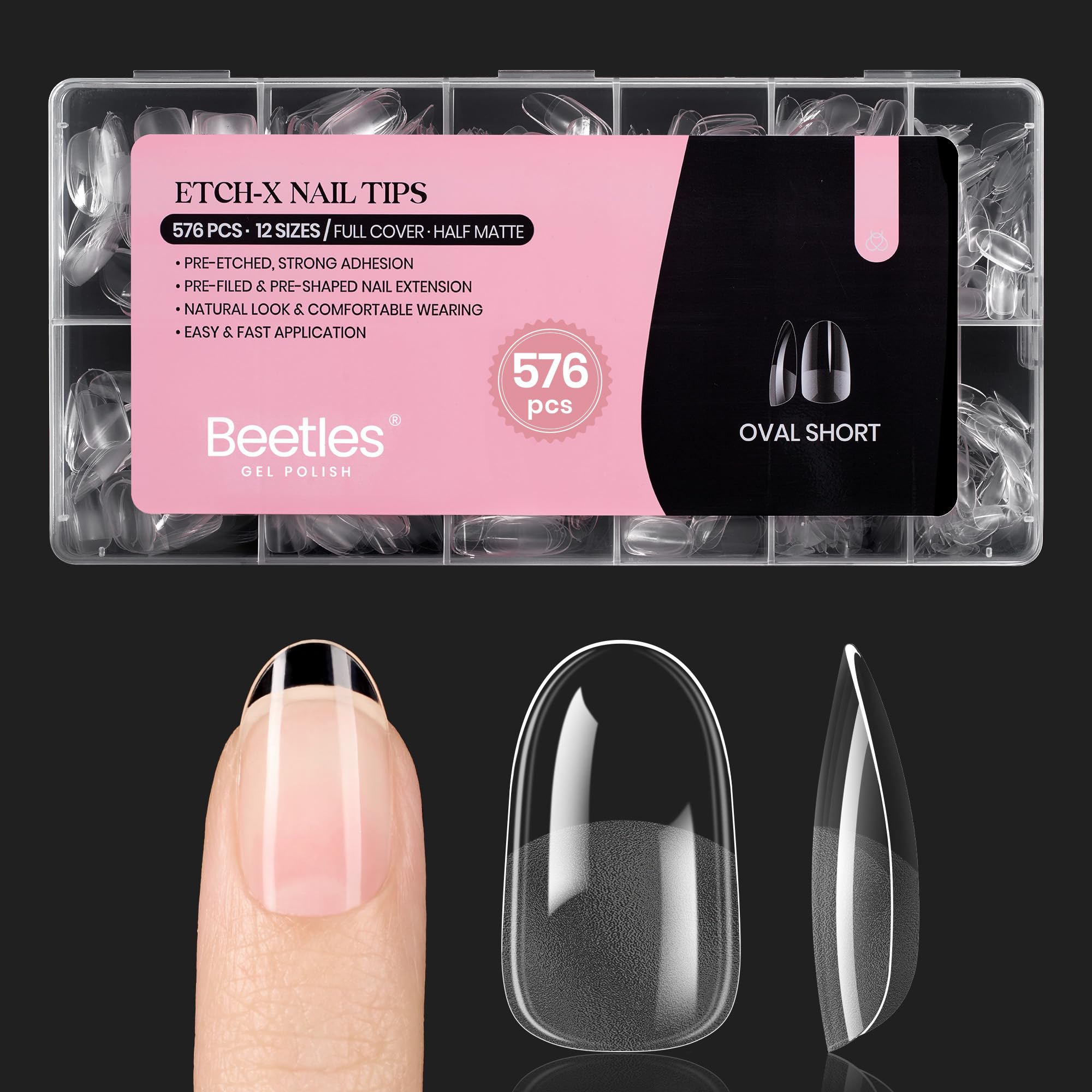 Beetles Gel Nail Tips 576-pcs short oval pack for DIY manicures