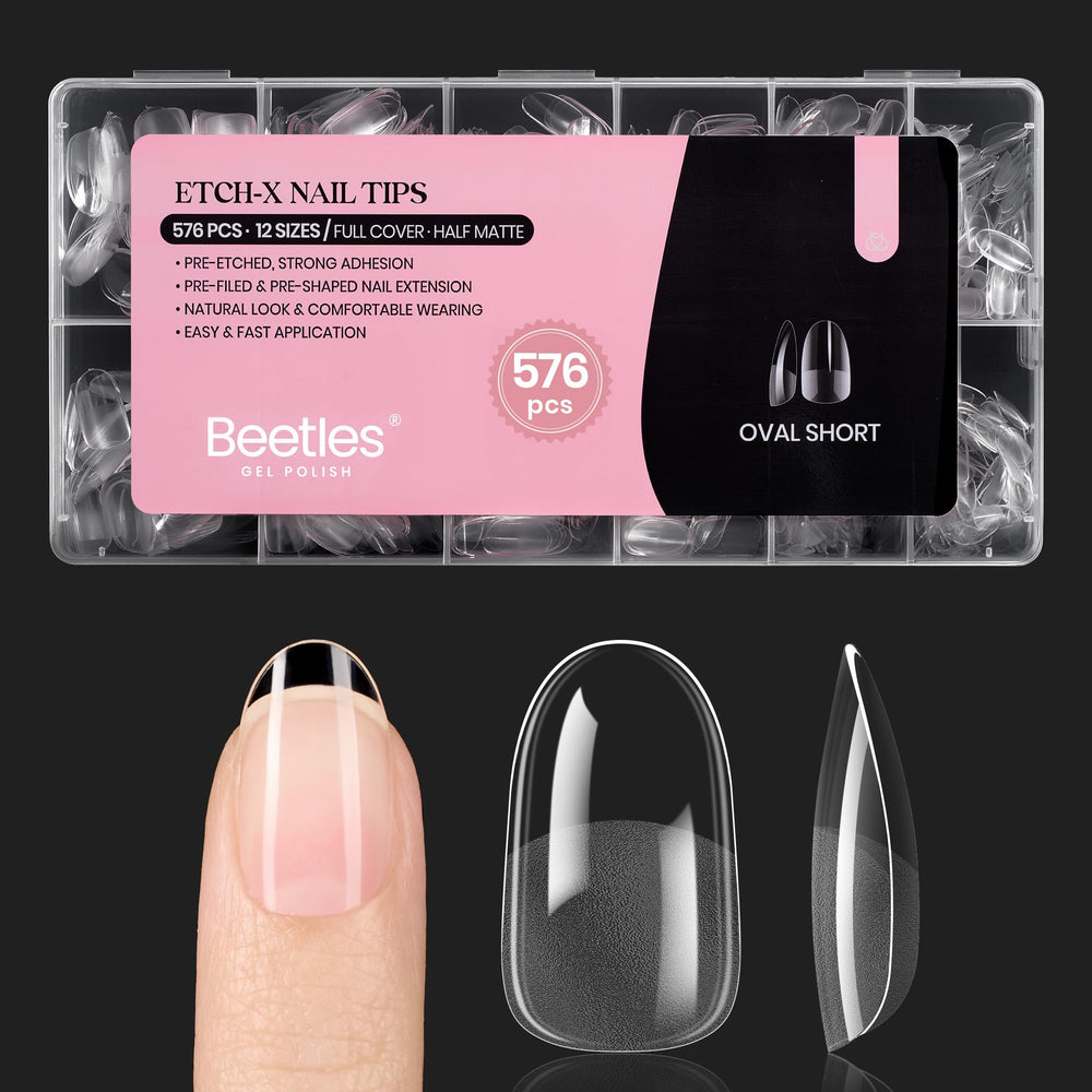 Beetles Gel Nail Tips 576-pcs short oval pack for DIY manicures