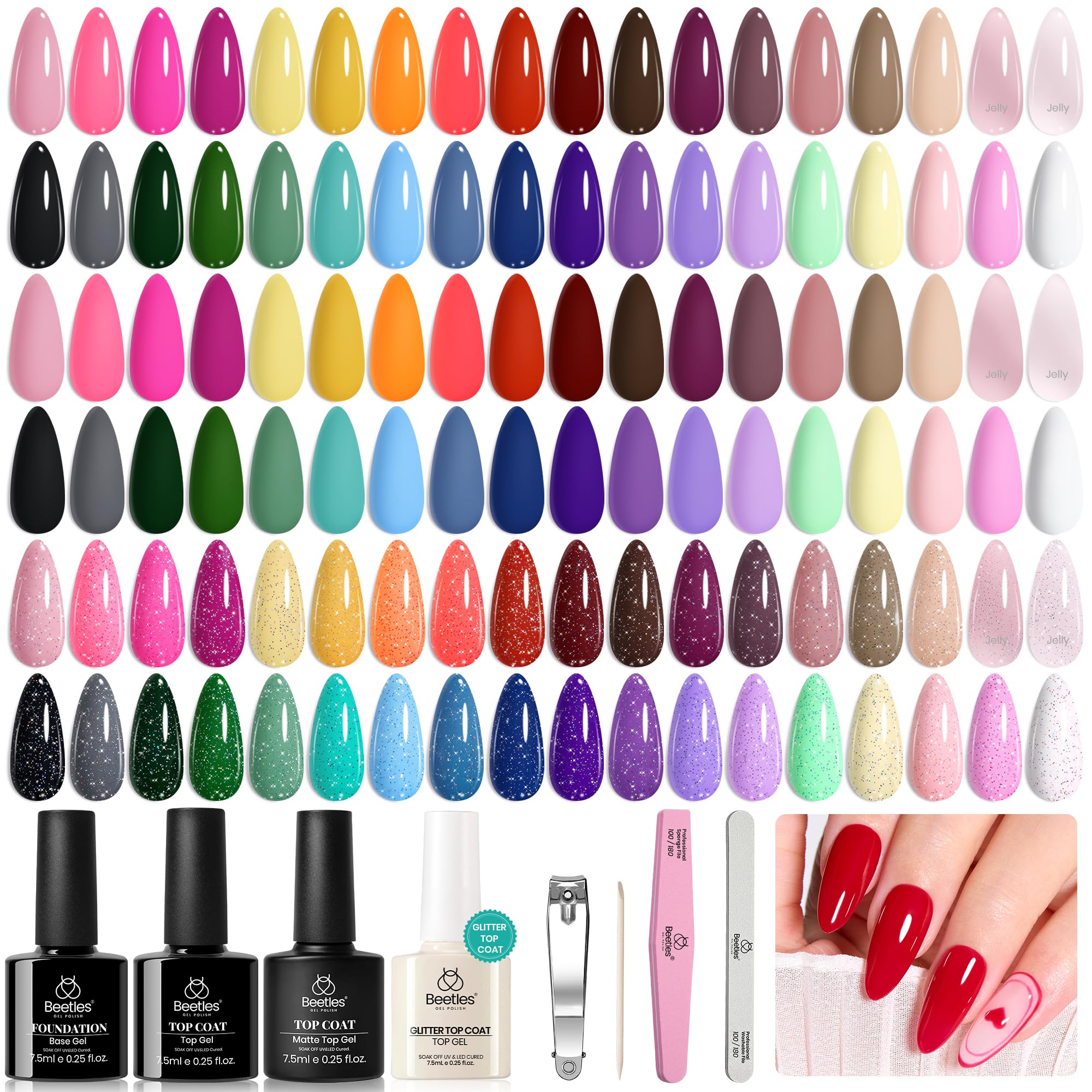 Beetles Gel Polish 36-color kit with full spectrum shades for versatile DIY manicures.