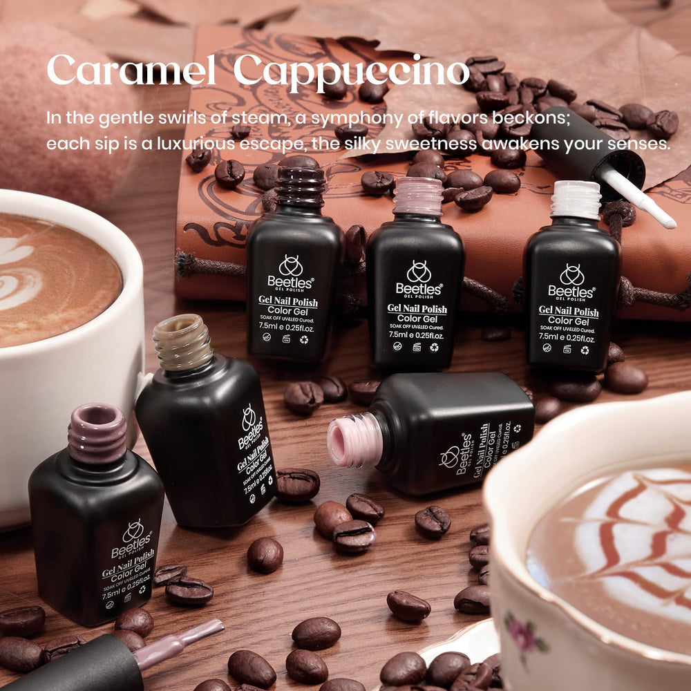 Beetles gel polish caramel-cappuccino bottle shows rich color for easy manicures