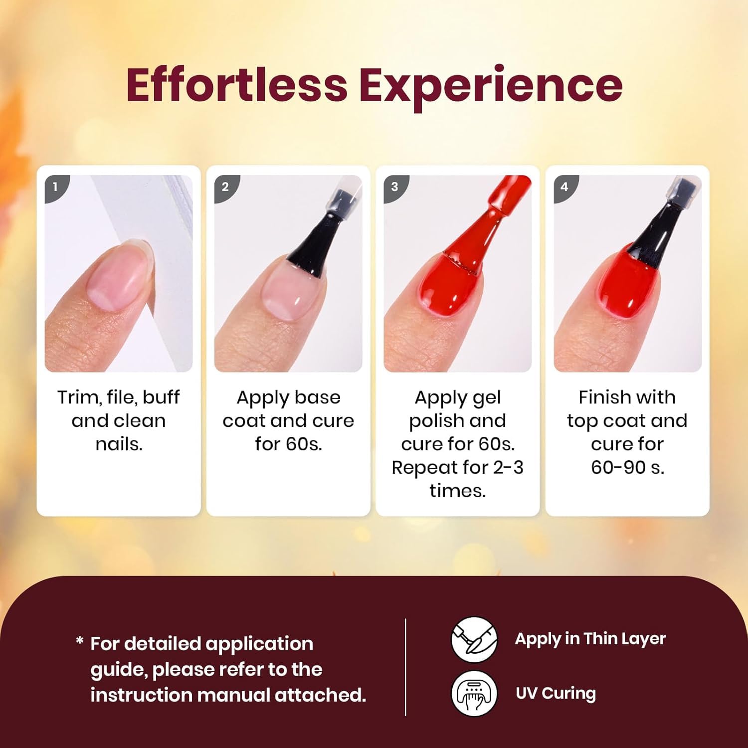 Beetles Gel Polish base and top coat required for durable finish.