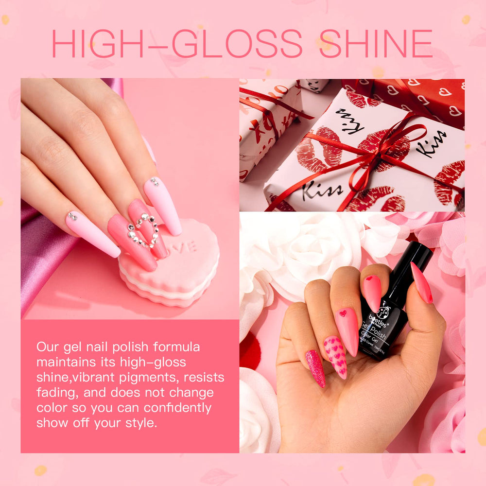 Beetles Gel Polish Be Mine A523 swatch reveals bold pink accent for statement nails