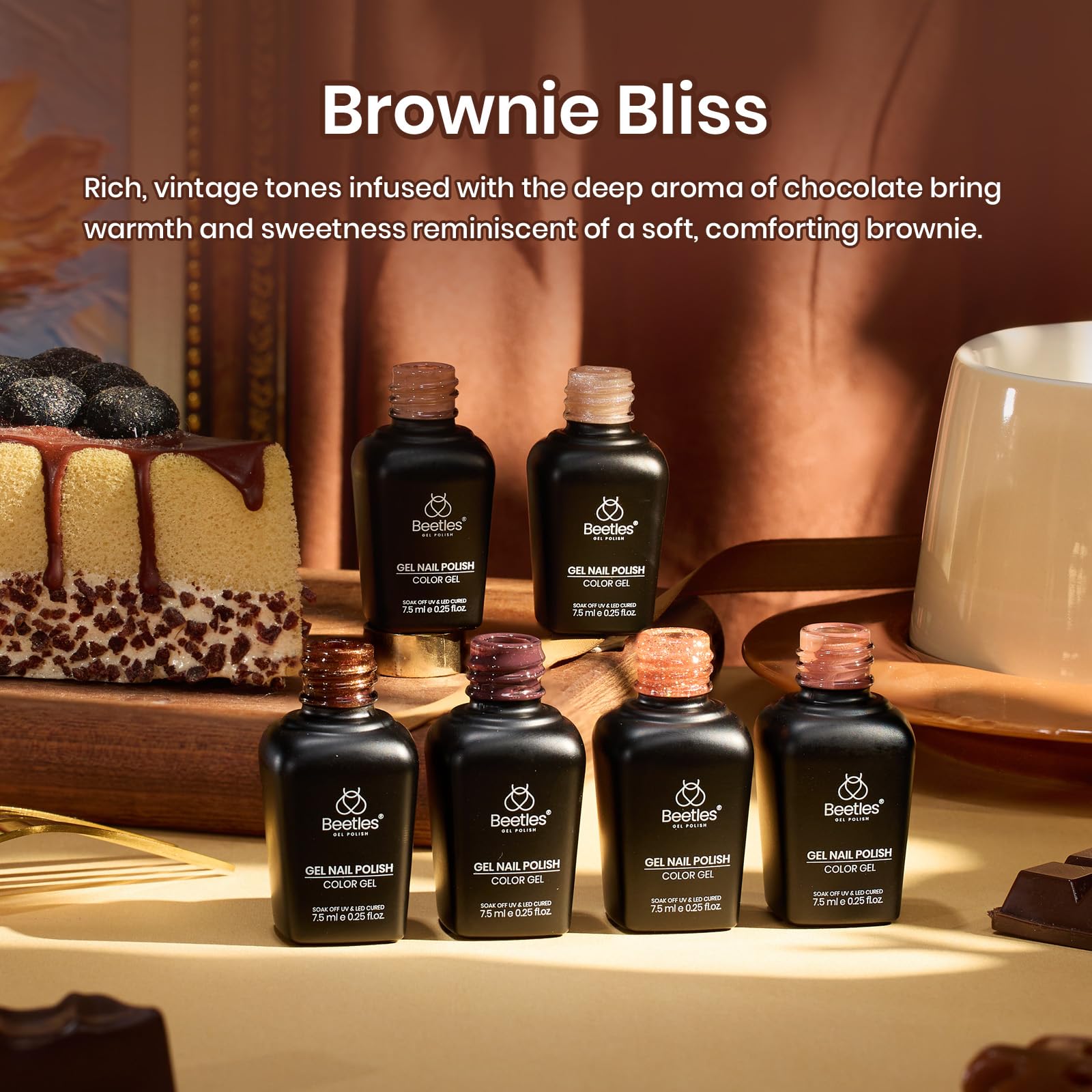 Beetles Brownie Bliss gel polish under UV LED lamp cure