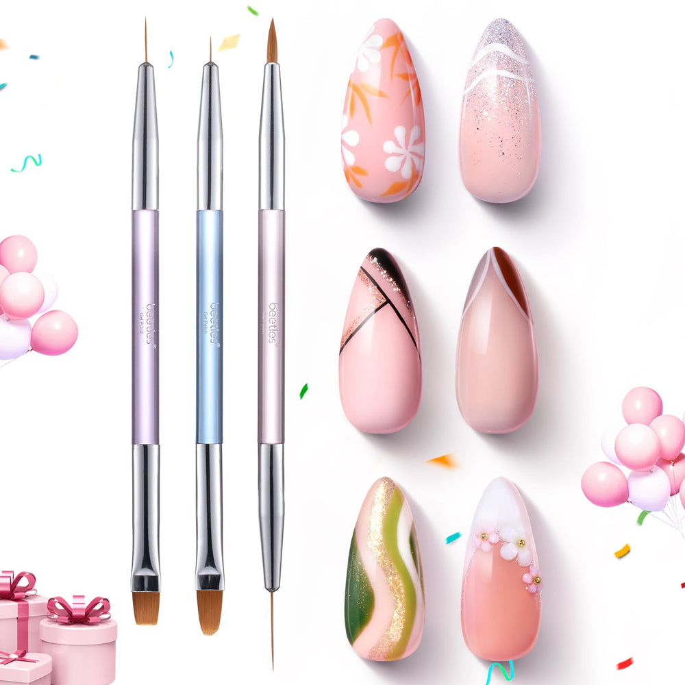Beetles Gel Polish brush set closeup showcases durable fibers and metal construction